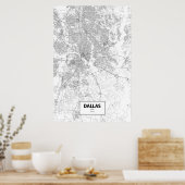 ダラス、テキサス州(黒の上に白) ポスター (キッチン)