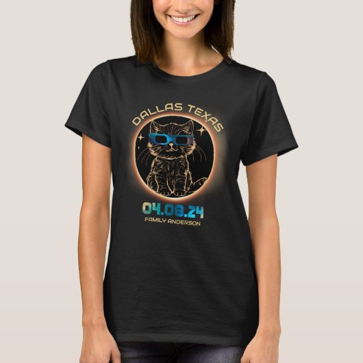 ダラス テキサス皆既日食 2024 猫好き Tシャツ (正面)