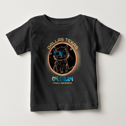 ダラス テキサス 皆既日食 2024 猫好き ベビーTシャツ (正面)