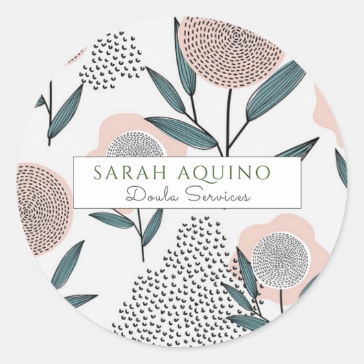 ダラハンドドローフローラダスティコーラルとグリーン ラウンドシール (正面)