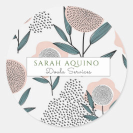 ダラハンドドローフローラダスティコーラルとグリーン ラウンドシール