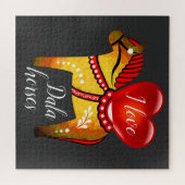 ダラフォーク馬、白/黒/黄/赤いハート ジグソーパズル (横)