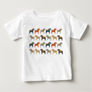 ダラホーススウェーデンフォークアートパターン ベビーTシャツ