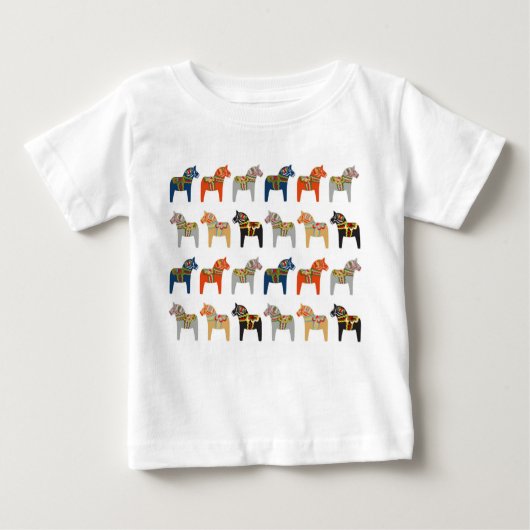 ダラホーススウェーデンフォークアートパターン ベビーTシャツ (正面)