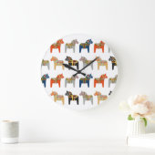 ダラホーススウェーデンフォークアートパターン ラージ壁時計 (ホーム)