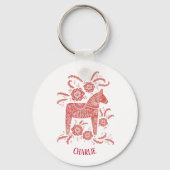 ダラホーススウェーデンフォークアートパーソナライズされた キーホルダー (正面)