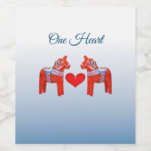 ダラホースツインスカンジナビアフォークアートとハート ワインラベル (シングルラベル)