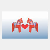 ダラホースツインスカンジナビアフォークアートとハート 長方形シール (正面)