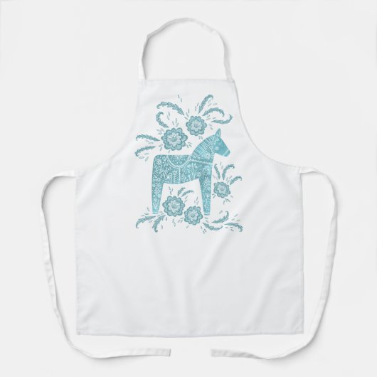 ダラホースティール(緑がかった色)グリーンアンドホワイトスウェーデンデザイン エプロン (正面)