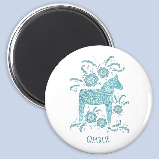 ダラホースティール(緑がかった色)スウェーデンフォークアート名前をカスタムする マグネット