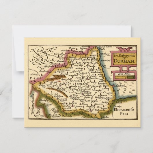 ダラム郡イングランドのビショップリック古地図 招待状 (正面)