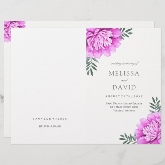 ダリアかわいらしス結婚式 プログラム (正面/裏面)