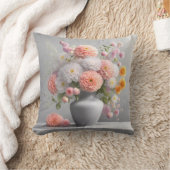 ダリアかわいらしブーケをグレーの花瓶に クッション (ブランケット)