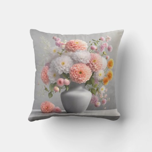 ダリアかわいらしブーケをグレーの花瓶に クッション (裏面)