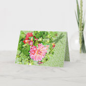 ダリアかわいらし開花アンドドラゴンフライハッピーバースデー カード (裏面)