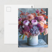 ダリアとアジサイのレトロな秋の花束 ポストカード (正面/裏面)