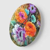ダリアとデイジーの花壇フローラ ラージ壁時計 (傾斜)
