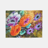 ダリアとデイジーフラワーガーデンフローラ フリースブランケット (正面(横))