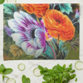 ダリアとデイジー花園フローラヴィンテージ キッチンタオル (折り畳み)