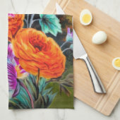 ダリアとデイジー花園フローラヴィンテージ キッチンタオル (四つ折り)