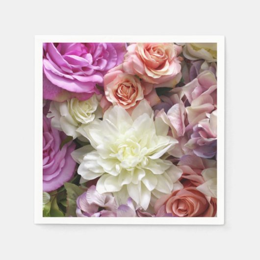 ダリアとバラの花の紙ナプキン スタンダードカクテルナプキン (正面)