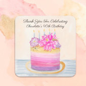 ダリアと庭の昆虫のモチーフが入った40歳の誕生日ケーキ スクエアシール