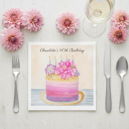 ダリアと庭の昆虫のモチーフが可愛い40歳の誕生日ケーキデザイン スタンダードカクテルナプキン