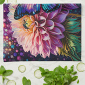 ダリアと虹色の蝶 キッチンタオル (折り畳み)
