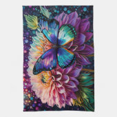 ダリアと虹色の蝶 キッチンタオル (縦)