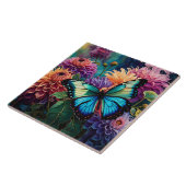 ダリアと虹色の青い緑の蝶 タイル (側面)