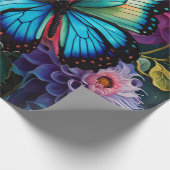 ダリアと虹色の青い緑の蝶 ラッピングペーパー (角)