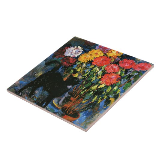 ダリアと黒猫、素晴らしアー絵画トの タイル (側面)