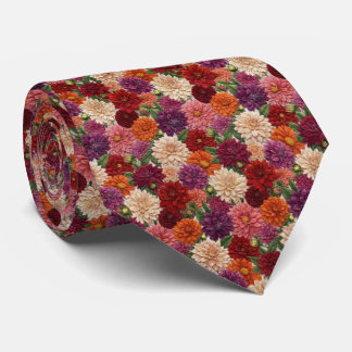 ダリアの刺繍風 フローラル柄 ネクタイ