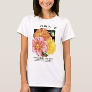 ダリアの庭の花、ビンテージの種子パケットアート Tシャツ