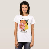 ダリアの庭の花、ビンテージの種子パケットアート Tシャツ (正面フル)