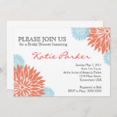 ダリアの珊瑚および淡いブルーの花 招待状 (正面/裏面)