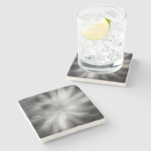 ダリアの白と黒の花 ストーンコースター (横)