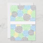 ダリアの花が咲く ニュートラル ベビーシャワー ブルー ミント グレー 招待状 (裏面)