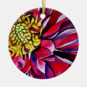 ダリアの花のオリジナル抽象水彩アート セラミックオーナメント (正面)