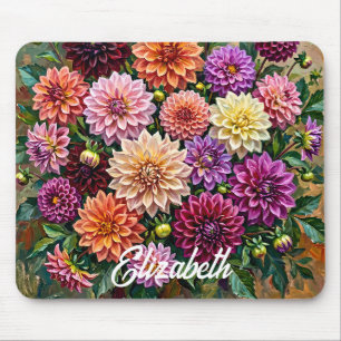 ダリアの花の上品なカラフルな絵画 マウスパッド
