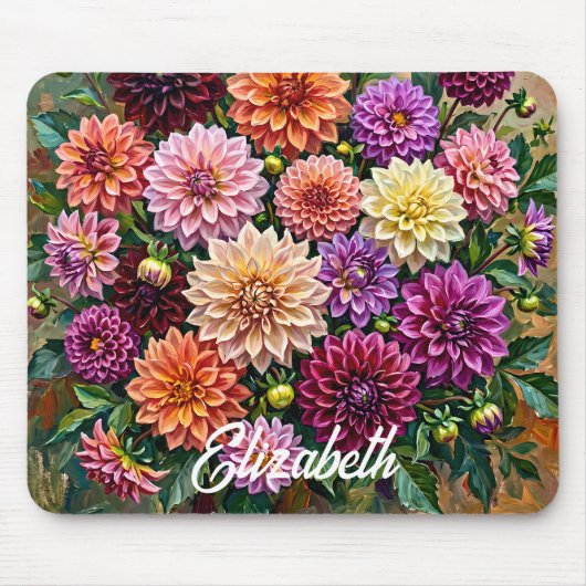 ダリアの花の上品なカラフルな絵画 マウスパッド (正面)