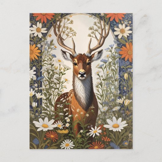 ダリアの花の中の鹿 ポストカード (正面)