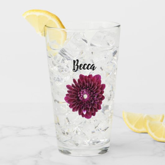 ダリアの花の名入れデザイン タンブラーグラス (アイス正面)