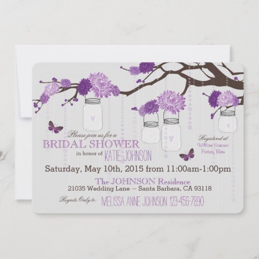 ダリアの花の枝モダンのブライダルシャワー 招待状 (正面)