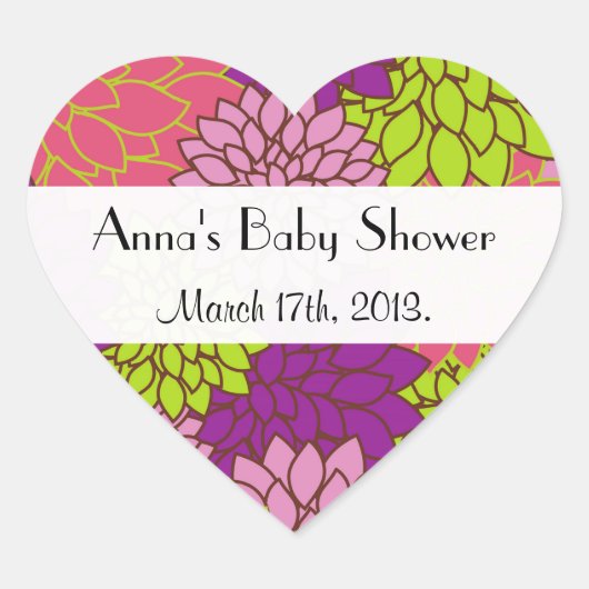 ダリアの花カラフル、花、赤ちゃんシャワー ハートシール (正面)