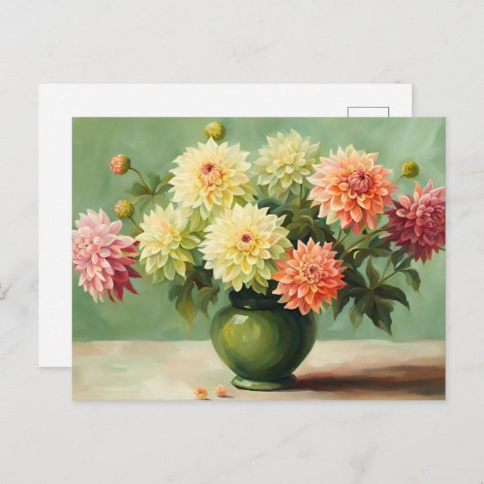 ダリアの花束イラスト ポストカード (正面/裏面)