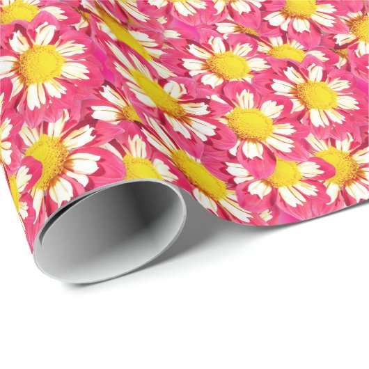 ダリアの花束 – サンゴと黄色と白 ラッピングペーパー (ロールコーナー)