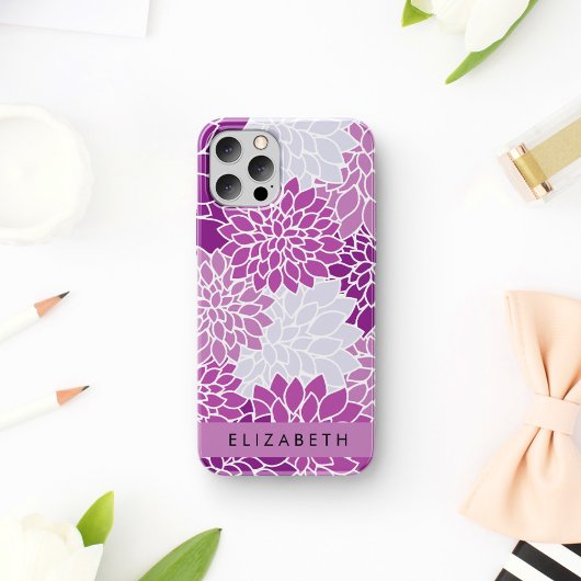 ダリアの花模様とお名前入りデザイン iPhone 16ケース