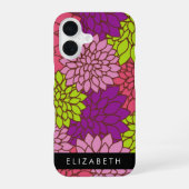 ダリアの花、カラフルな花、あなたの名前 iPhone 16ケース (裏面)
