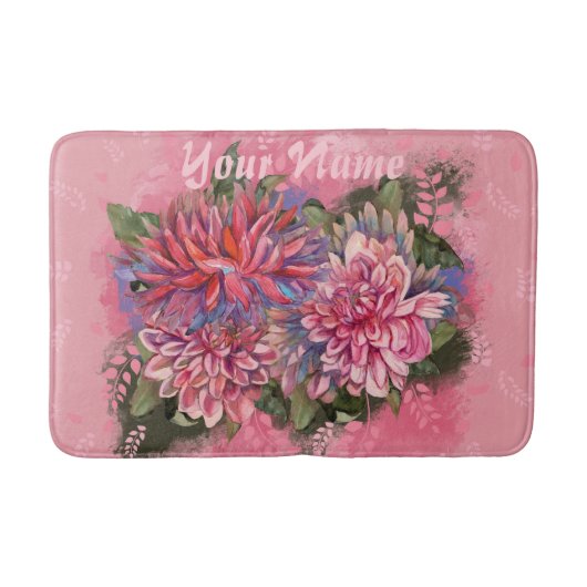 ダリアの花　ピンクの水彩画 バスマット (正面)